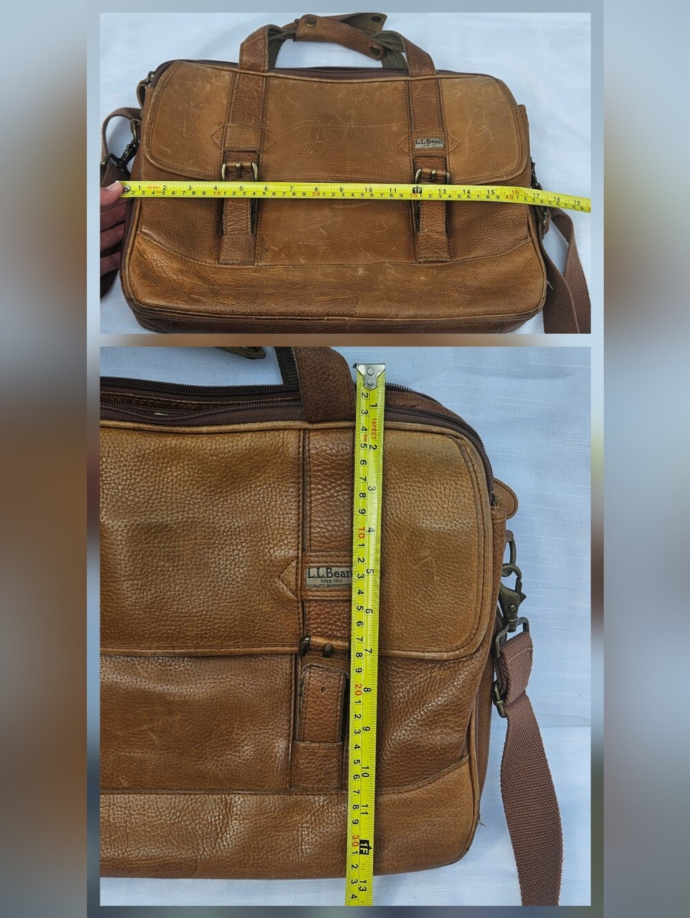 Vintage LL Bean Leather Messenger Briefcase Laptop Shoulder Bag Brown 0DMU1 - Picture 15 of 16